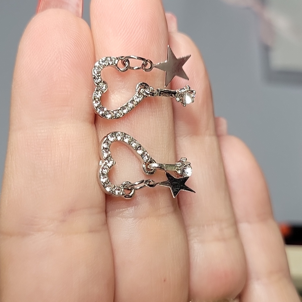 Open Heart Star Drop Shimmer Earrings - Picture 8 of 10